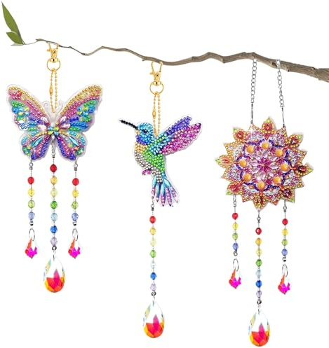 Gdrghe Diamond Painting Wind Chimes Arts Kit for 5 6 7 8 9 10 11 12 Year Old Girls Boys Double Sided 5D Crystal Suncatchers with Safety Tools Garden Decor Window Decor
