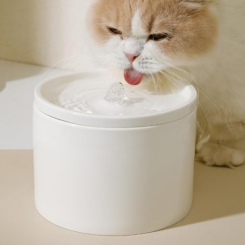 YPDOPORA Fuente De Agua De Cerámica para Gatos De 1 L, Automática, Súper Silenciosa, con 6 Filtros De Repuesto, para Interior,A
