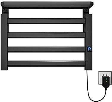 SXKJ Scaldasalviette Elettrico Nero con Timer Scaldasalviette riscaldato Scaldasalviette Elettrico Intelligente da Parete Scaldasalviette in Alluminio 80W a Bassa Potenza