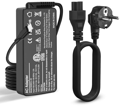 65W USB C Chargeur Compatible avec Lenovo ThinkPad T14 T15 T480 T480s T490 T490s T580 T590 E490 E580 E590 L480 L390 Chromebook 100e 300e 500e C330 S330 Yoga 720 730