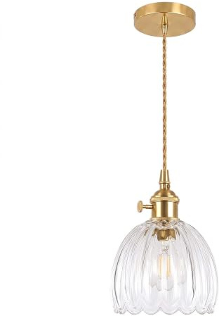 LFsem Vintage Pendelleuchte Esstisch Hängelampe, Messing Hängeleuchte aus Glas in Transparent mit Schalter, Esszimmerlampe Hängend, E27 Pendellampe für Küche Esszimmer Schlafzimmer Wohnzimmer