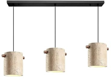 Kikioo Lampada a Sospensione in Pietra Naturale Giapponese Wabi Sabi, Lampada a Sospensione in travertino Giallo Nordico, lampadario Vintage in travertino di metà secolo per Sala da Pranzo, Comodino,