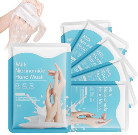 Maschera Mani al Latte e Niacinamide - 6 Trattamenti Idratanti per Mani Secche, Cura Intensiva per Pelli Delicate