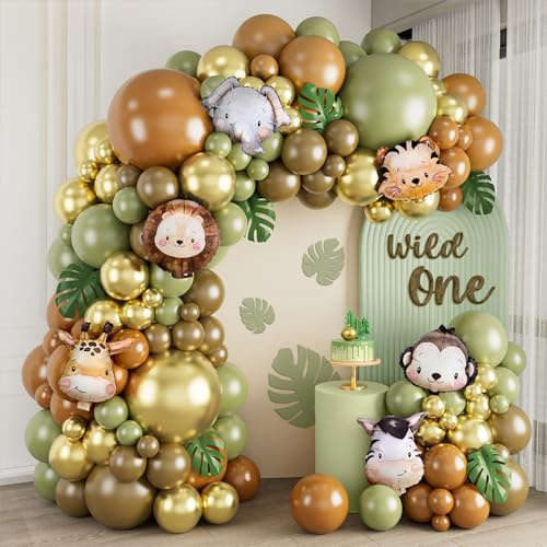 Safari Balloon Arch Kit, Sage Green Brown Balloon Arch for Safari Birthday Wedding Shower Party Decorations