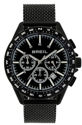 Breil, Collezione Lucien, Orologio Uomo, Cronografo in Acciaio Lucido, Quadrante Nero con Dettagli Argento, Bracciale Mesh in Acciaio IP Gun Satinato, Chiusura Subacquea, WR 5 ATM, Cassa 43 mm