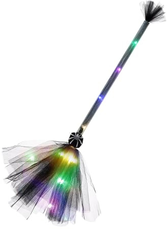 Lpoppcx Escoba De Bruja Halloween,Escoba de Bruja Navideña con Luces LED - Decoración Halloween Y Accesorios De Cosplay Para Exterior Interior Y Fiestas De Disfraces Para Niños Y Niñas