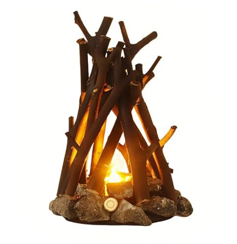 Lancoon Retro Lagerfeuer Licht mit Lagerfeuer Effekt Wiederaufladbare LED Flamme Lampe Baum Zweig Form 3 Modi Sicherheit Indoor Outdoor für Tabletop Home Weihnachtsdekoration