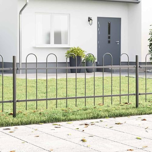 Gecheer Garden Fence Grey 1.7 x 0.6 m Powder-Coated Steel Fence Model42003873