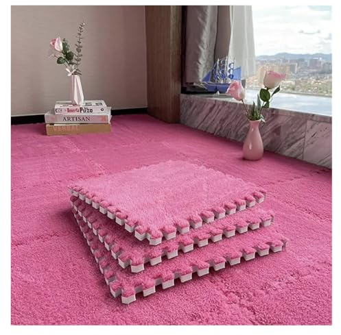 PUYUNA Losetas de Alfombra, 10 Unidades Autoadhesivas for Bricolaje, fáciles Instalar, Resistentes, Antideslizantes y absorbentes Agua, for decoración del hogar (Rosa)(Rose Red)