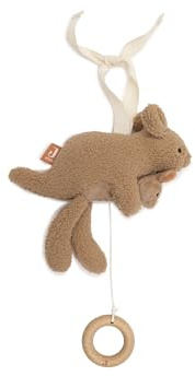 Jollein Spieluhr Baby – Kangaroots – Baby Spieluhr mit Musik – Weiche Spieluhr mit Känguru & Baby – Mit Holzring zum Aufziehen – Einschlafhilfe Babys – Geschenke zur Geburt