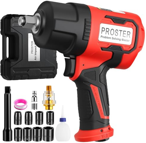 Proster 1/2 Air Impact Wrench - 1600ft-lb/2170N.m High Torque Pneumatic Socket with 8PCS Sockets (13,14,15,16,17,19,21,24mm) for Automotive, Workshop & Garage Use