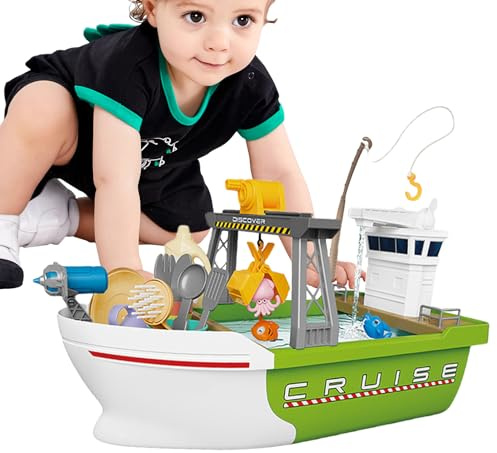 Kitchen Sink Toys | Pool Floating Fishing Toys - Fun Fishing Game Board Play Boat, Children's Role Play Sink With Running Water In Boat For Kids Boys Girls