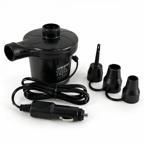 Pompa Elettrica 12V Auto per Gonfiabili, Compressore Aria Portatile con 3 Ugelli, Gonfiatore Veloce per Piscine Materassini Barca Campeggio, Compatta e Leggera, Presa Accendisigari