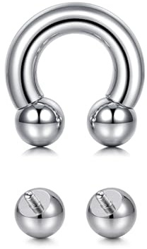 QSKISS Septumring prins Albert smycken pa piercing, 12G 10G 8G 6G 4G 2G 0G 00G tjock stor tjocklek septum hästskoring stor piercing cirkulär skivstång med internt gängade ersättningsbollar