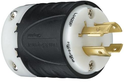 Legrand Pass & Seymour L1420PCCV3 Turnlok Industrial Spec Grade Locking plug, 20 Amp 125/250V, NEMA L14-20P, Black/White (1 Count)