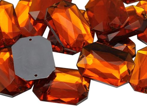 Allstarco 25x18mm (1x23/32) Hyazinth-Orange Achteck, nähbar Schmucksteine | 20 Stück, zwei-hole Strasssteine mit flacher Rückseite, ideal für Kleidung, Tanzbekleidung, Kostüme, Schuhe
