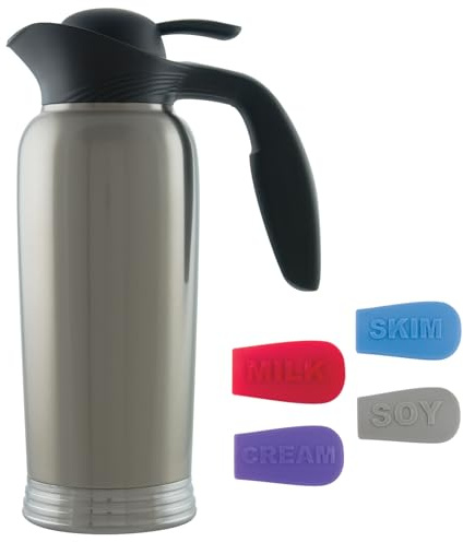 Service Ideas 10-00744-004 ErgoServ Creamer with ID Socks, 1 Liter, Brushed Stainless/Black