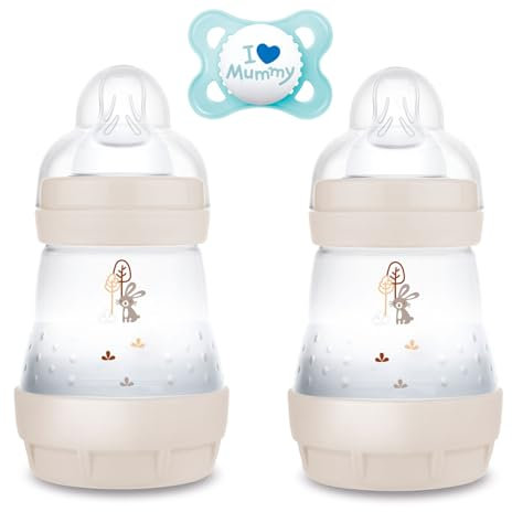 MAM Starter Set Uni // Anti-Colic Bottle 160 ml // Includes Teat Size 1 from Birth // Includes MAM Original Skin Soft Silicone Dummy 0-6