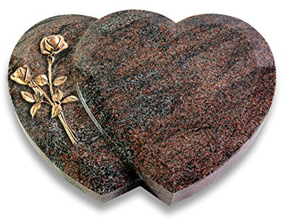 Grabplatte, Grabstein, Grabherz, Urnengrabstein Modell Amoureux 40 x 30 x 7 cm Paradiso-Granit, poliert inkl. Gravur (Bronze-Ornament Rose 10)