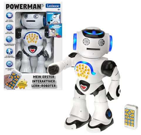 Lexibook Powerman - Lern-Roboter für Kinder, Zum Lernen und Spielen, Interaktiver, Tanzt, Musiziert, Lernquiz, Erzählt Geschichten, Wirft Discs - ROB50DE
