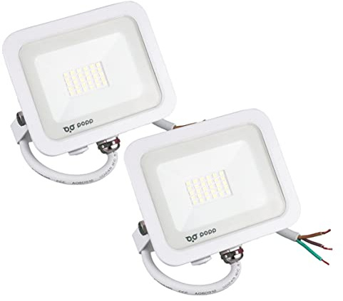 Popp® Pack x2 Foco Proyector LED Exterior Blanco 20W Luz blanca 6000K 85LM/W Impermeable IP65 Resistente al agua, Foco LED para exterior patios, jardines, terrazas, campos (20W, 6000K 2unidad)