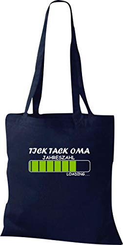 Shirtinstyle Stoffbeutel Tasche, Tasche, Tick Tack Oma Loading mit Ihrer Wunschjahreszahl, Baumwolltasche, Farbe Navy