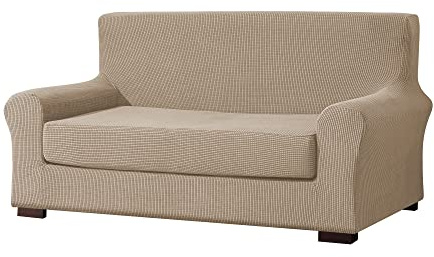EBETA Sofahussen 2-Teilig Jacquard Sofaüberwurfe Sofaüberzug, Couchbezug Sofa Armlehnenbezüge Schonbezug Komplett, Sofaadeckung Sofabezug + Polsterbezug (Sand, 145-185 cm)