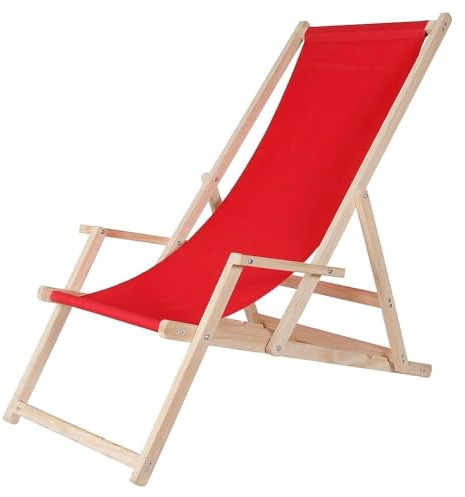 Melko Sedia da spiaggia con braccioli, pieghevole, in legno, colore rosso