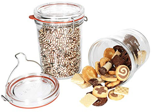 Luigi Bormioli Lock-Eat Lot de 2 bocaux de conservation XL 0,75 et 1 l I Pour confiture, pâtes, concombres, etc. I Récipient élégant avec couvercle en verre et fermeture à étrier I Jar
