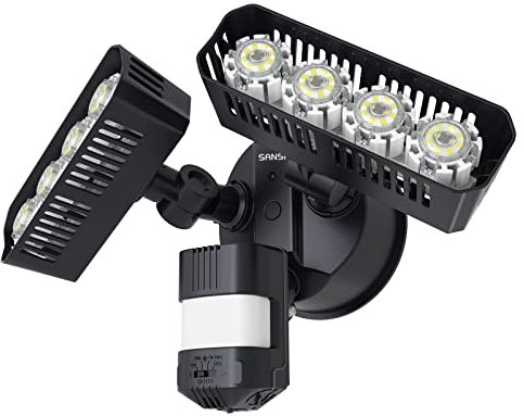SANSI Projecteur LED Extérieur 3600LM avec Détecteur de Mouvement, Spot LED Extérieur 5000K avec 2 Têtes Réglables, Lumière de Sécurité IP65 Imperméable pour Éclairage de Garage Jardin Cour - Noir