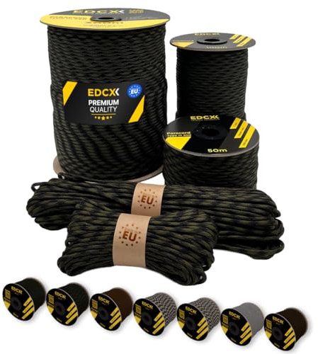 EdcX Paracord 4 mm, 20+ Militärfarben (15 m, 30 m, 50 m, 100 m, 300 m) | Ideal zum Basteln, Camping, Outdoor | 100% Nylonseil 4 mm | Taktische Kordel 550 Typ III (Black Forest, 15 m)
