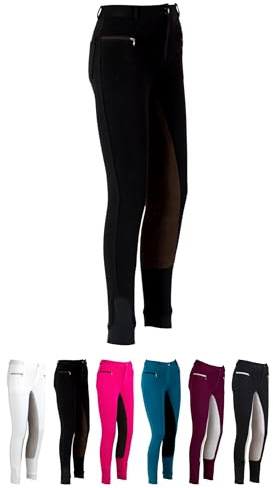 RL24 - Kinder-Reithose Flex Basicline | Reiterhose für Mädchen & Jungen | 3/4 Besatz aus Wildlederimitat | hautfreundlich, atmungsaktiv & elastisch | Reitleggings in Schwarz/Dunkelbraun Größe 134
