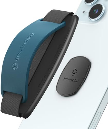 Sinjimoru Abnehmbare Handy Halterung mit Ständer, Elastischer Handy Fingerhalter kompatibel für Wireless Charging Handy Griff Fingerhalterung für iPhone & Android. Sinji Mount S-Grip Blue