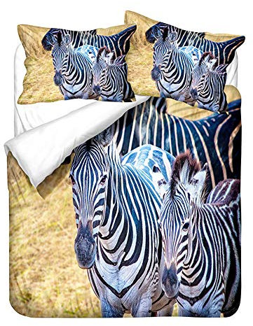 Hiser Bettwäsche Set 3D - Schwarz Weiß Zebra Drucken Bettwäsche Set 3 Teilig- Mikrofaser Bettbezug und Kissenbezug - Bedrucktes Erwachsene Kinder Bettwäsche-Set (Gestreiftes Pferd,135x200cm)