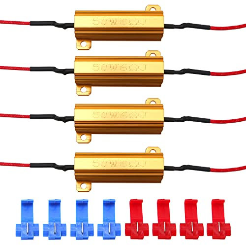 YIXISI 4 Stücke 50W 6ohm Lastwiderstand Widerstand for Auto LED SMD Blinker Fehlercode Fix, für LED Blinker, LED Kennzeichenbeleuchtung, DRL, mit 8 Schnellkabel-Clips