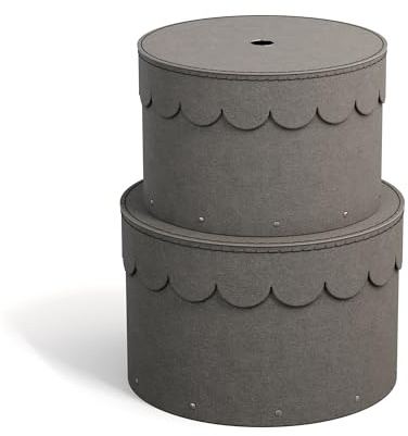 BIGSO WILMA 2er-Set runde Aufbewahrungsbox mit Deckel – Ordnungsbox mit Deckel für Kleidung, Spielzeug usw. – Dekorative runde Box aus Faserplatte und Papier in Leinenoptik – grau