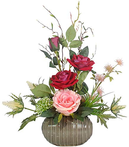 Bouquet Artificielle avec Vase Fleurs artificielles Bouquet artificiel Fleurs artificielles en Vase en céramique pour la maison de mariage Arrangement de fleurs