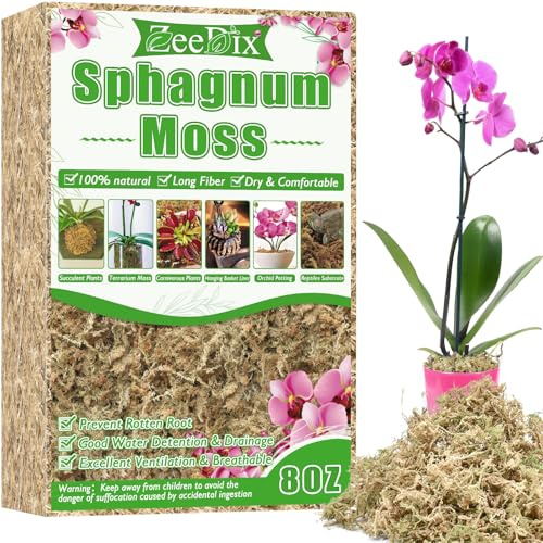 ZeeDix 226g Sphagnum Moos für Pflanzen, Natürliches Langfaser-Sphagnum | Torfmoos für fleischfressende Pflanzen, Orchideen, Sukkulenten und Reptilien (16L hydratisiert)