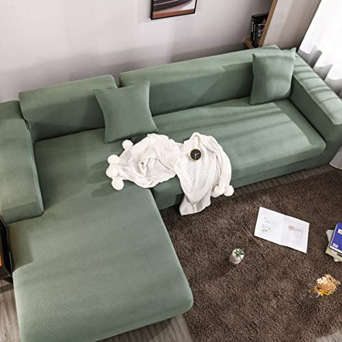 jia cool Sofabezug mit elastischem Unterteil, weich, L-förmig, für Wohnzimmer, 3-Sitzer-Sofa (Recamiere, Kieferngrün)