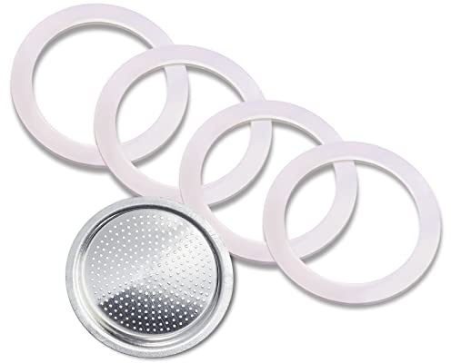 5Pcs Silicone Gasket Seal Ring Replacement Washer and Filters,Replacement Spare Food Grade Silicone (Better Than Rubber) Gasket Seal Ring for Moka Express DAMA Espresso Bialetti Etc (6 Cups)