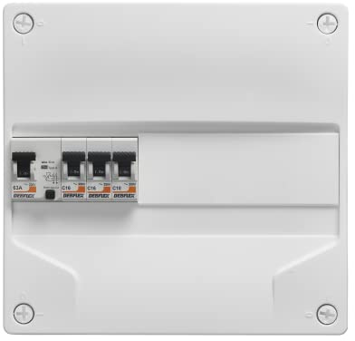 DEBFLEX - Coffret Electrique Pré-Equipé - Tableau Electrique 1 rangée - Interrupteur Différentiel 63A type A + 1 Disjoncteur 10A + 2 Disjoncteurs 16A - Pose en Saillie