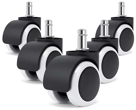 TBACW 2 Universal Office Chair Wheels Heavy Duty Replacement, No Noise Rubber Chair Casters Wheels, Standard Size 11mm Set of 5