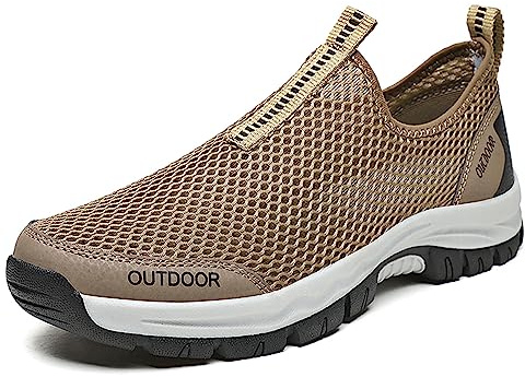 Herr utomhus träningsskor ventilerande nätskor tofflor sportskor sneakers löparskor pumps aquaskor badskor strandskor storlek 39–48, 1 kahki, 42 EU