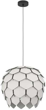 EGLO Hängelampe Mattanza, 1-flammige Pendelleuchte über Esstisch | Esszimmerlampe aus Holz in Hellgrau und Metall in Schwarz, Hängeleuchte mit E27 Fassung, Ø 50 cm