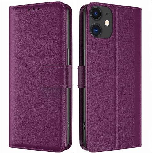 TQIAHF Coque pour iPhone 11 Coque Etui avec Porte Carte à Rabat Clapet Portefeuille Cuir Pochette Magnétique Antichoc Flip Case Étui Cover Housse Protection Coque pour iPhone 11,Violet Foncé