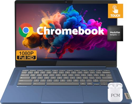 Lenovo Chromebook Laptop Computer, 14 FHD IPS pantalla táctil PC ligera, 8 núcleos MediaTek Kompanio 520, 4 GB RAM, 64 GB eMMC, Chrome OS, Wi-Fi 6, batería de larga duración, USB-C