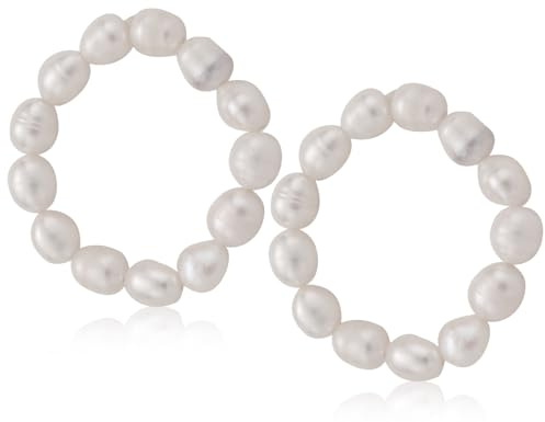 Lhbwhiz Confezione da 2 Anelli di Perle Ovali Elastici per Donne, Regalo per Fidanzata o Moglie