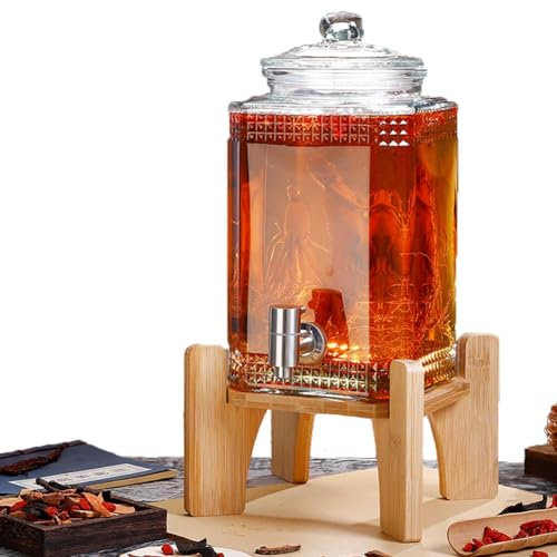 Aintap Dispenser per Bevande in Vetro 5 Litri con Rubinetto e Coperchio - Bottiglia di Acqua Fredda per Ufficio e Campeggio
