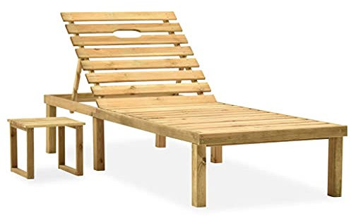 Coavain Outdoor-Sonnenliege mit Tisch und Auflage Kiefer Imprägniert 200x70x77cm Taupe Gartenliege Terrasse Liege Rückenlehne Verstellbar Relaxliege Außenbereich Platz für Telefon Getränke