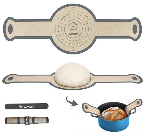 Gonsir Silicone Bread Sling, Non-Stick & Easy Clean Dutch Oven Baking Mat with Longer Handles, Silicone Baking Sling to Transfer SourDough Easily, Reusable Bread Mat Set